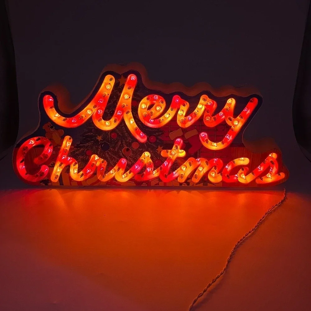 Vintage 1992 Holiday Glow Merry Christmas Lighted Sign 144 Lights 8 functions